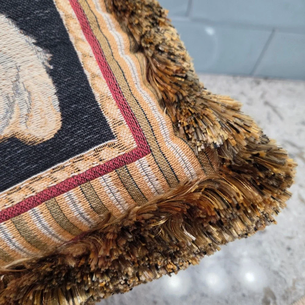 Vintage Westie Dog Tapestry Throw Pillow Fringe Trim West Highland Terrier 14x13